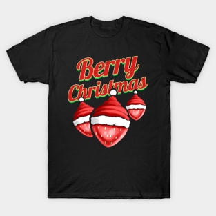 Strawberry With Santas Hat Celebrating Berry Merry Christmas T-Shirt